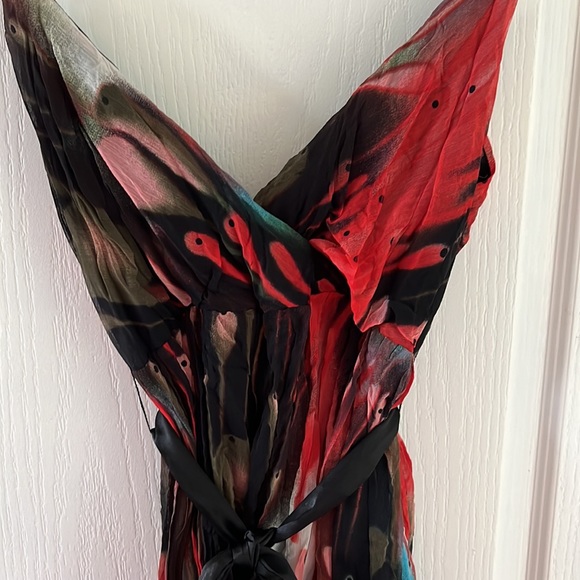 Girls Empire waist crinkle water colour dress with sash - GUC. Size L - Picture 3 of 4